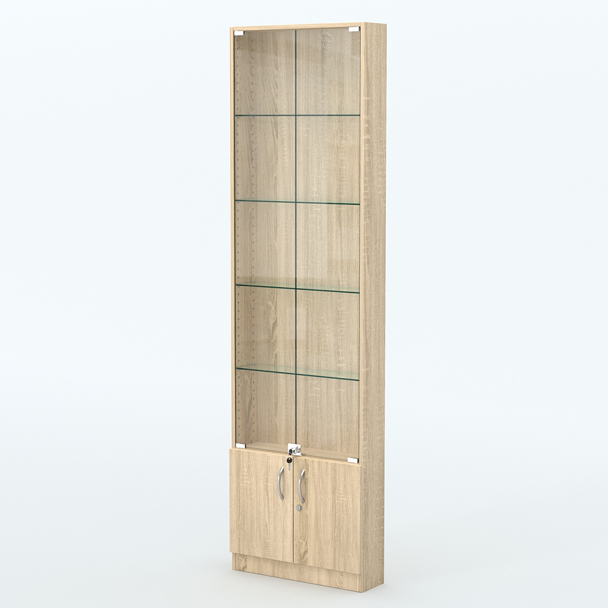 Торговая витрина с 4-мя стеклянными полками 150x600 мм серии NEXT-4 №2 (З/C - ДВП) Дуб сонома