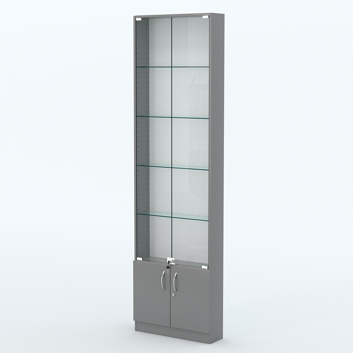 Торговая витрина с 4-мя стеклянными полками 150x600 мм серии NEXT-4 №2 (З/C - ДВП) Темно-Серый