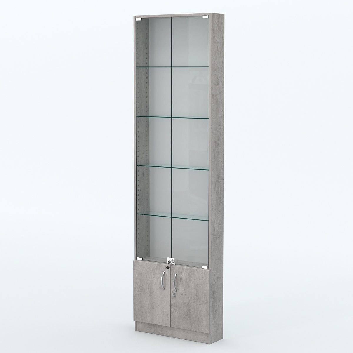 Торговая витрина с 4-мя стеклянными полками 150x600 мм серии NEXT-4 №2 (З/C - ДВП) Бетон Чикаго светло-серый F186 ST9