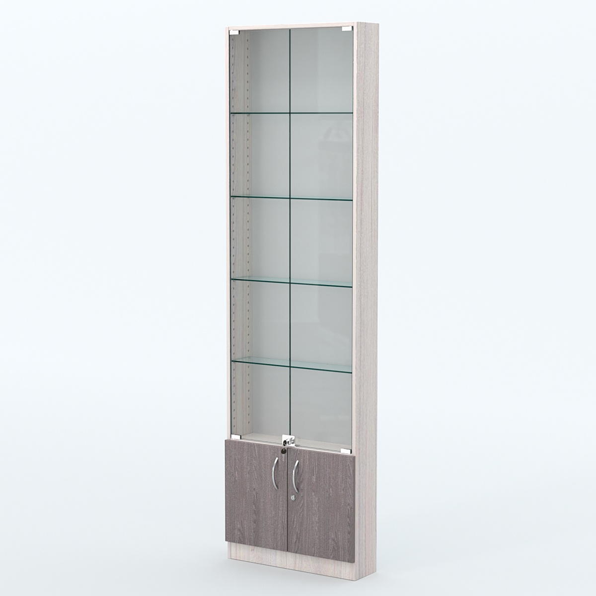 Торговая витрина с 4-мя стеклянными полками 150x600 мм серии NEXT-4 №2 (З/C - ДВП) Ясень Анкор светлый + Ясень Анкор темный