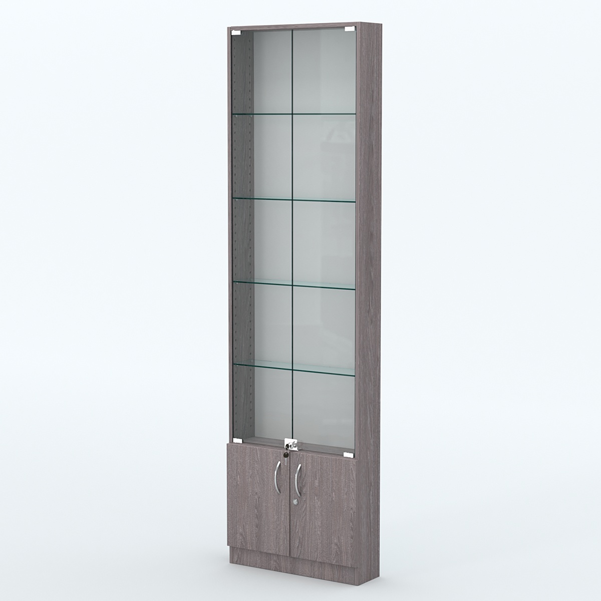 Торговая витрина с 4-мя стеклянными полками 150x600 мм серии NEXT-4 №2 (З/C - ДВП) Ясень Анкор темный