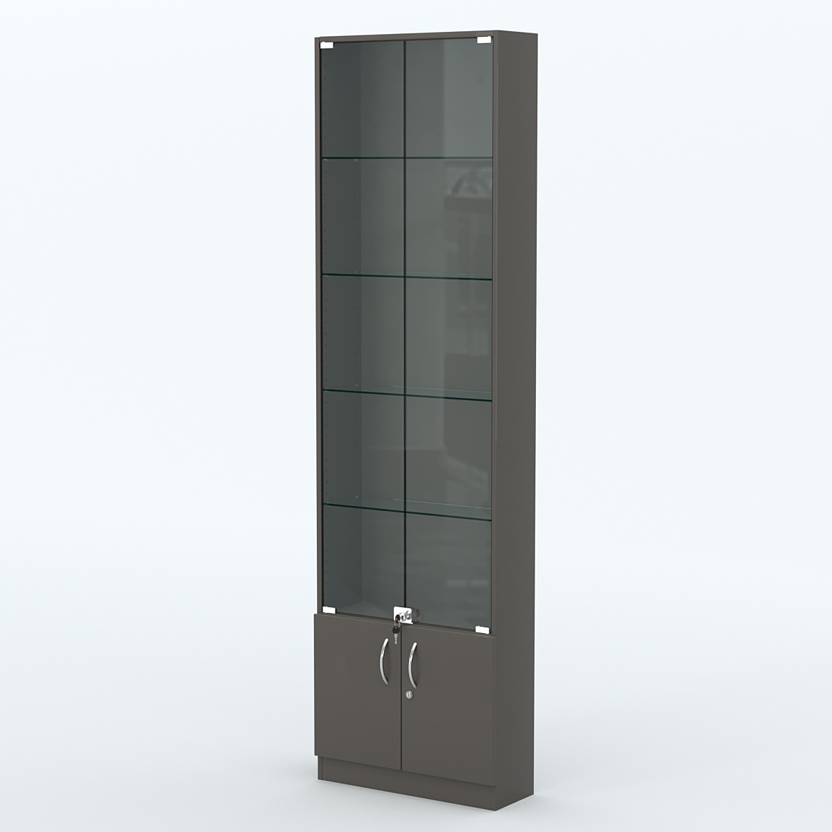 Торговая витрина с 4-мя стеклянными полками 200x600 мм серии NEXT-4 №3 (З/C - ДВП) Черный