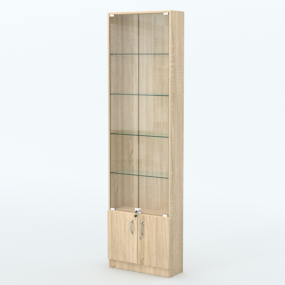 Торговая витрина с 4-мя стеклянными полками 200x600 мм серии NEXT-4 №3 (З/C - ДВП) Дуб сонома