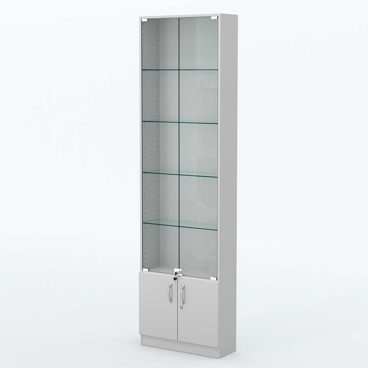 Торговая витрина с 4-мя стеклянными полками 200x600 мм серии NEXT-4 №3 (З/C - ДВП) Серый