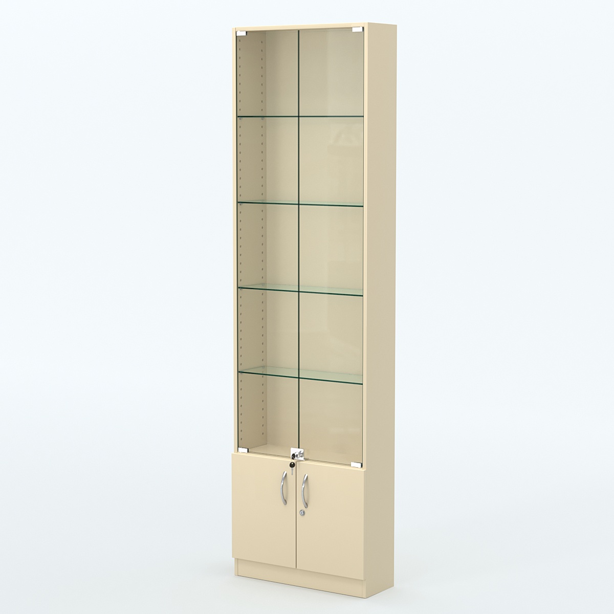 Торговая витрина с 4-мя стеклянными полками 200x600 мм серии NEXT-4 №3 (З/C - ДВП) Крем Вайс