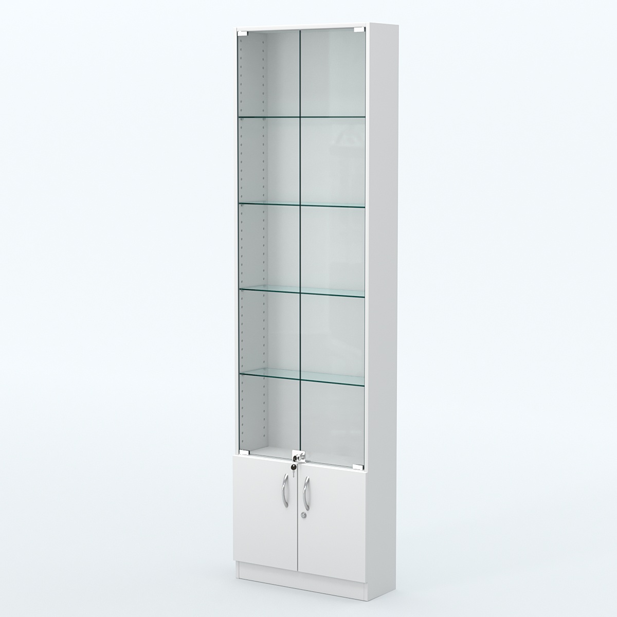 Торговая витрина с 4-мя стеклянными полками 200x600 мм серии NEXT-4 №3 (З/C - ДВП) Белый