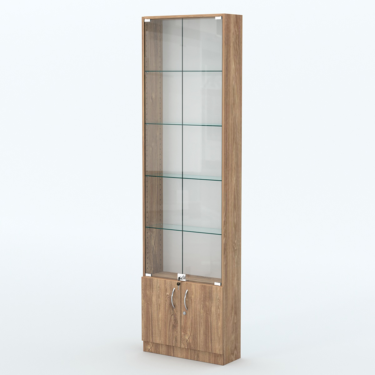 Торговая витрина с 4-мя стеклянными полками 200x600 мм серии NEXT-4 №3 (З/C - ДВП) Дуб Канзас коричневый