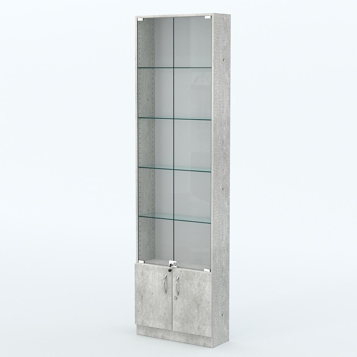 Торговая витрина с 4-мя стеклянными полками 200x600 мм серии NEXT-4 №3 (З/C - ДВП) Метрополитан Грей