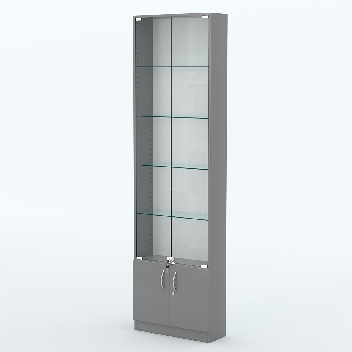 Торговая витрина с 4-мя стеклянными полками 200x600 мм серии NEXT-4 №3 (З/C - ДВП) Темно-Серый
