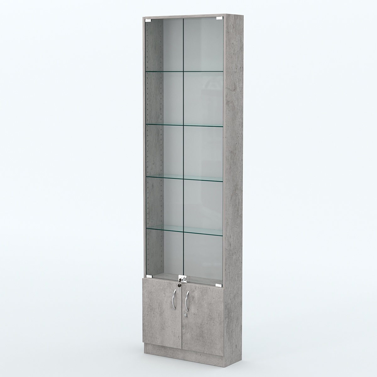 Торговая витрина с 4-мя стеклянными полками 200x600 мм серии NEXT-4 №3 (З/C - ДВП) Бетон Чикаго светло-серый F186 ST9