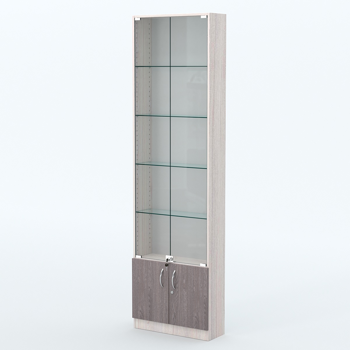 Торговая витрина с 4-мя стеклянными полками 200x600 мм серии NEXT-4 №3 (З/C - ДВП) Ясень Анкор светлый + Ясень Анкор темный