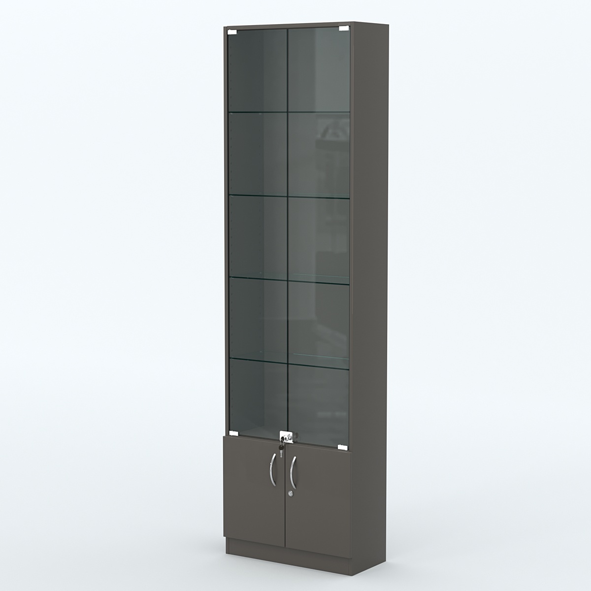 Торговая витрина с 4-мя стеклянными полками 250x600 мм серии NEXT-4 №4 (З/C - ДВП) Черный