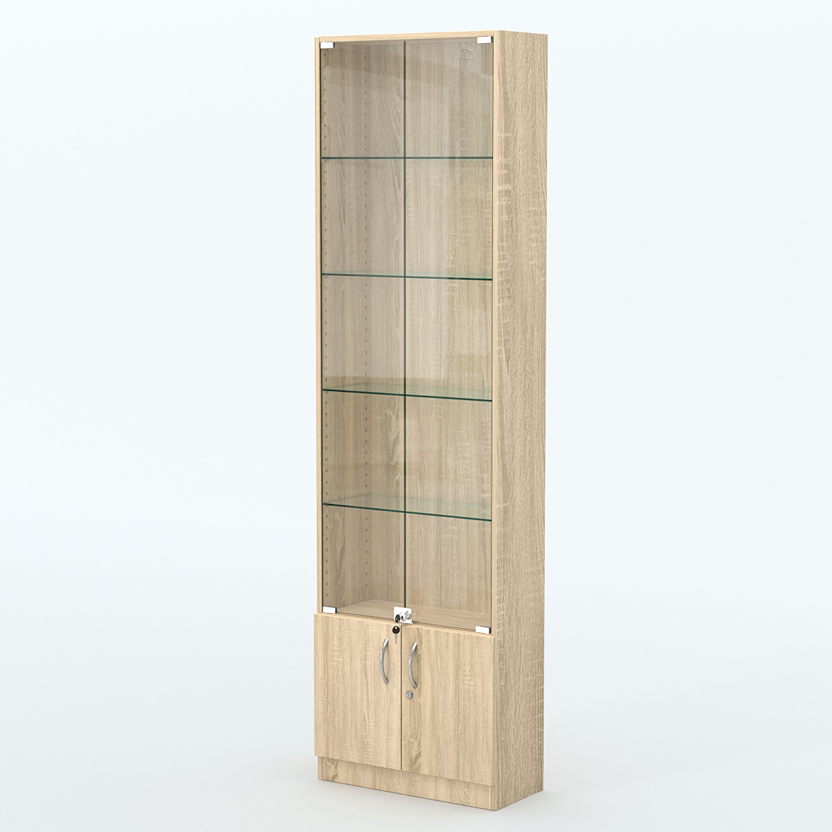 Торговая витрина с 4-мя стеклянными полками 250x600 мм серии NEXT-4 №4 (З/C - ДВП) Дуб сонома