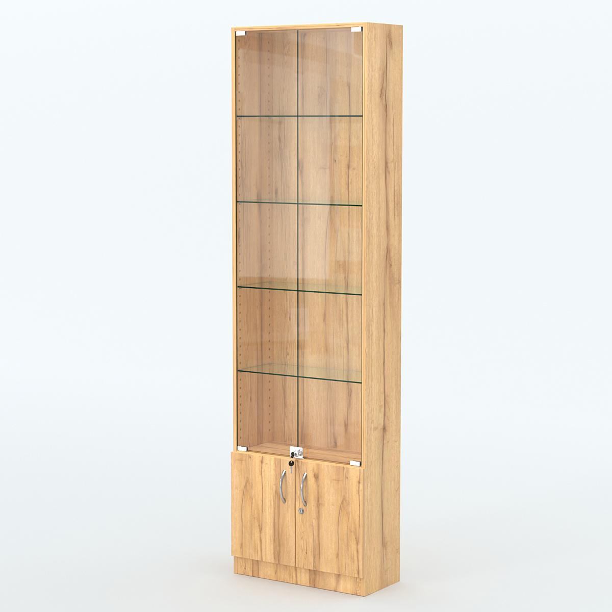 Торговая витрина с 4-мя стеклянными полками 250x600 мм серии NEXT-4 №4 (З/C - ДВП) Дуб Золотистый