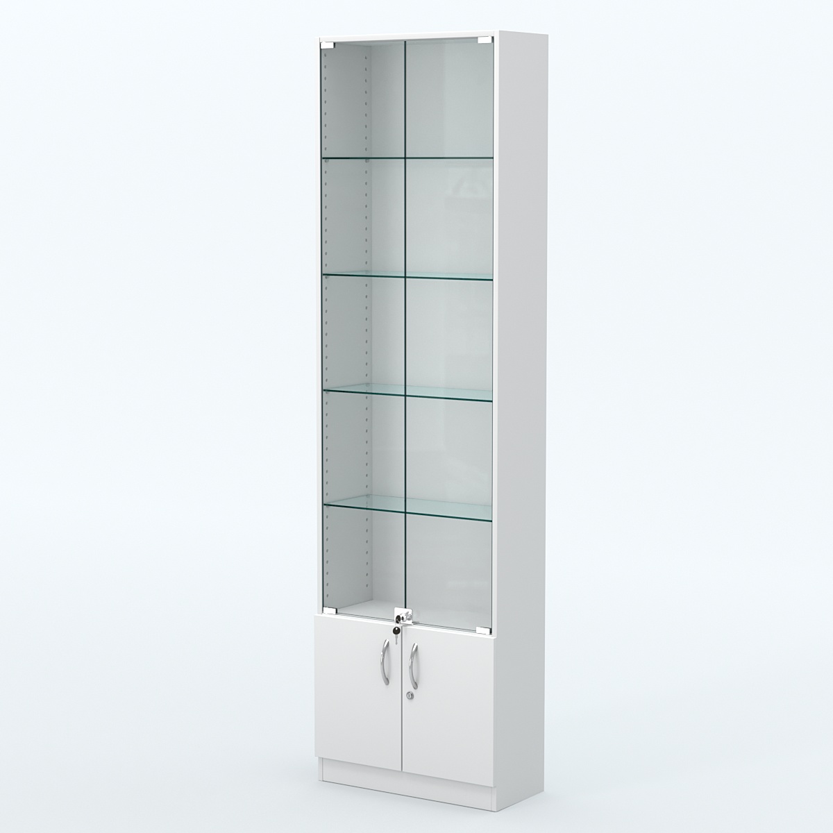 Торговая витрина с 4-мя стеклянными полками 250x600 мм серии NEXT-4 №4 (З/C - ДВП) Белый