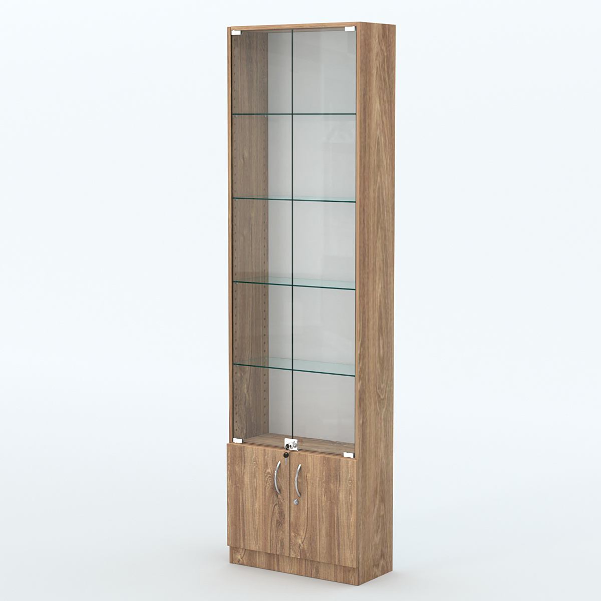 Торговая витрина с 4-мя стеклянными полками 250x600 мм серии NEXT-4 №4 (З/C - ДВП) Дуб Канзас коричневый