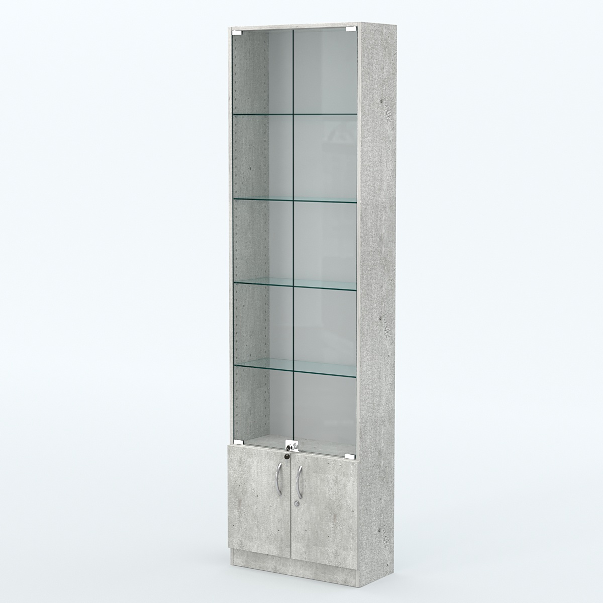 Торговая витрина с 4-мя стеклянными полками 250x600 мм серии NEXT-4 №4 (З/C - ДВП) Метрополитан Грей