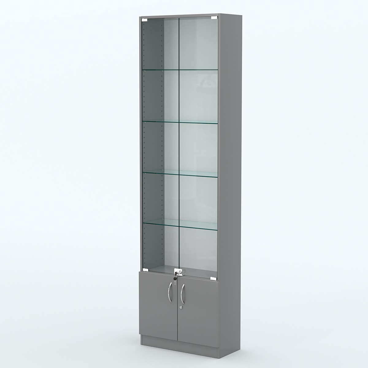 Торговая витрина с 4-мя стеклянными полками 250x600 мм серии NEXT-4 №4 (З/C - ДВП) Темно-Серый
