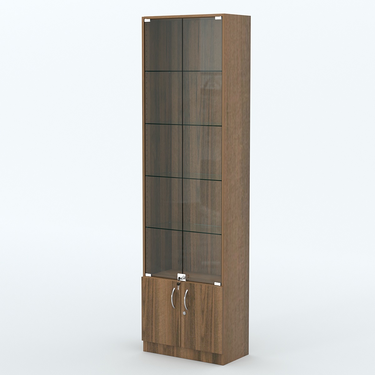 Торговая витрина с 4-мя стеклянными полками 300x600 мм серии NEXT-4 №5 (З/C - ДВП) Орех