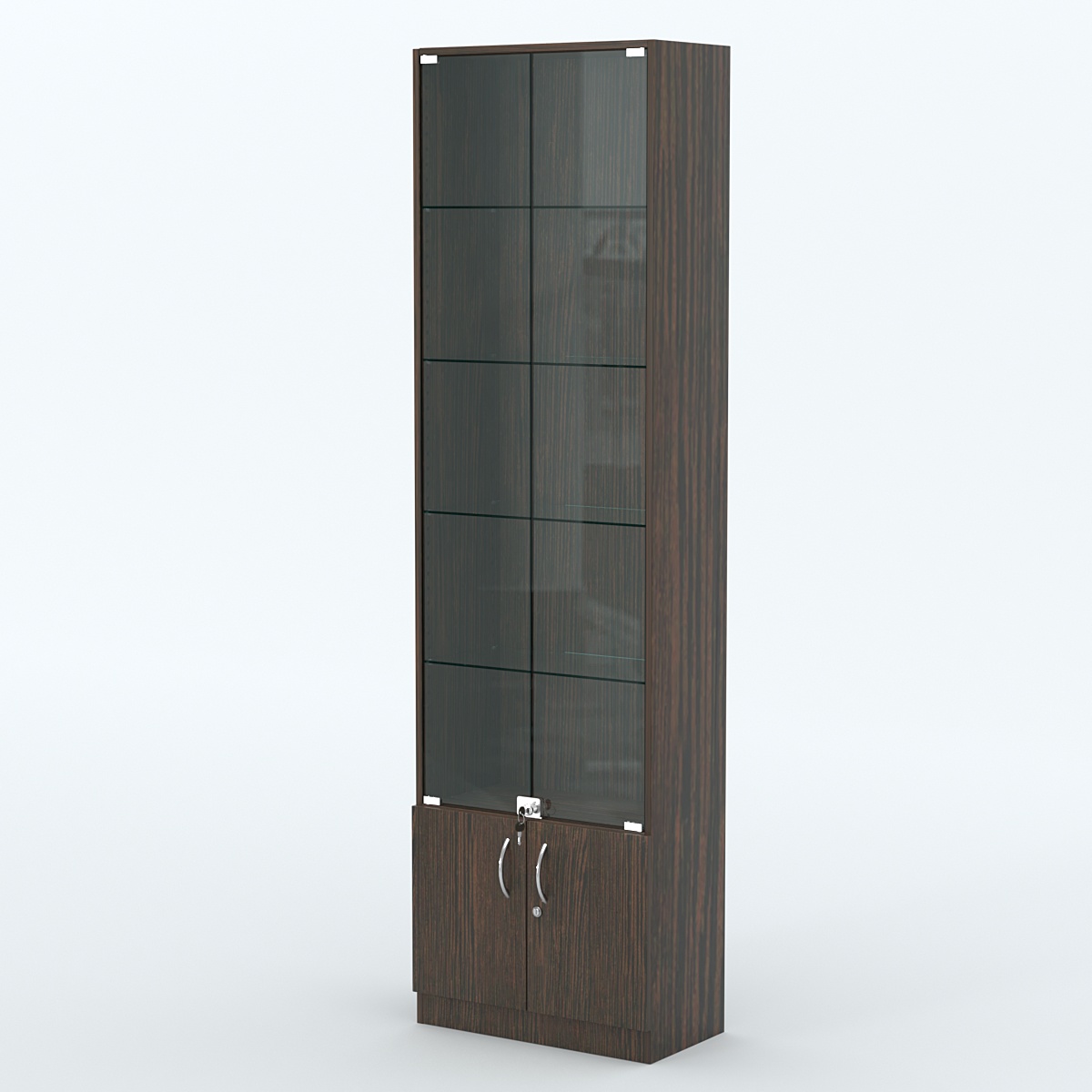 Торговая витрина с 4-мя стеклянными полками 300x600 мм серии NEXT-4 №5 (З/C - ДВП) Дуб Венге