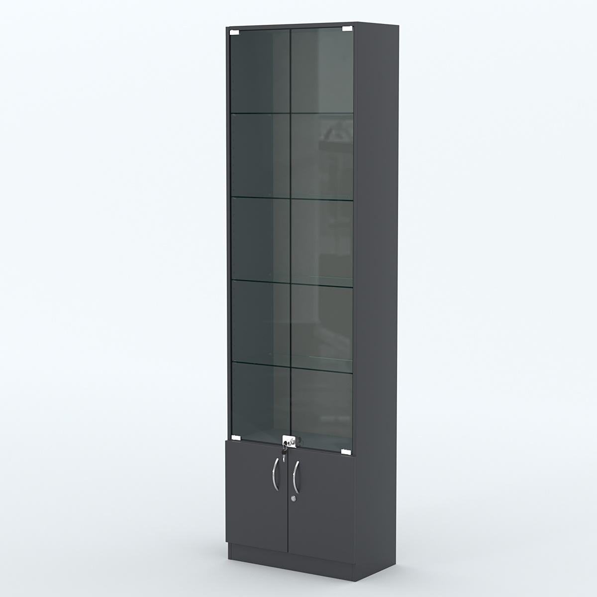 Торговая витрина с 4-мя стеклянными полками 300x600 мм серии NEXT-4 №5 (З/C - ДВП) Антрацит