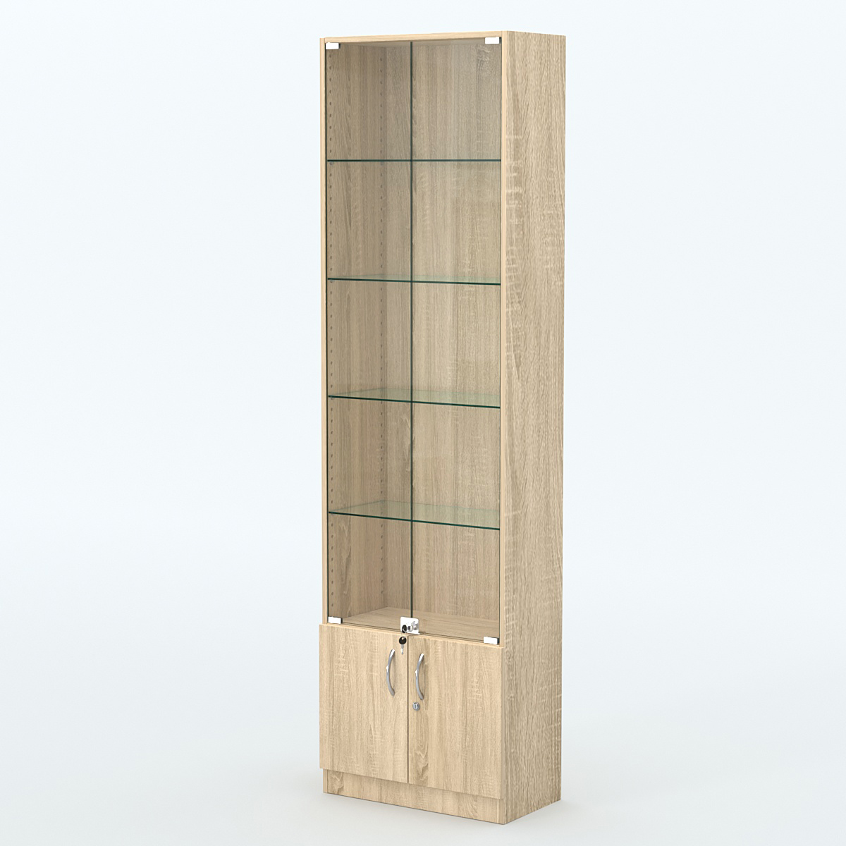 Торговая витрина с 4-мя стеклянными полками 300x600 мм серии NEXT-4 №5 (З/C - ДВП) Дуб сонома