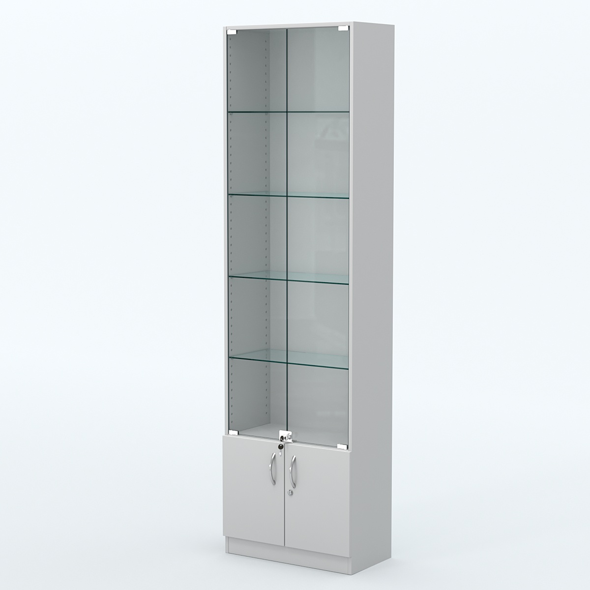 Торговая витрина с 4-мя стеклянными полками 300x600 мм серии NEXT-4 №5 (З/C - ДВП) Серый