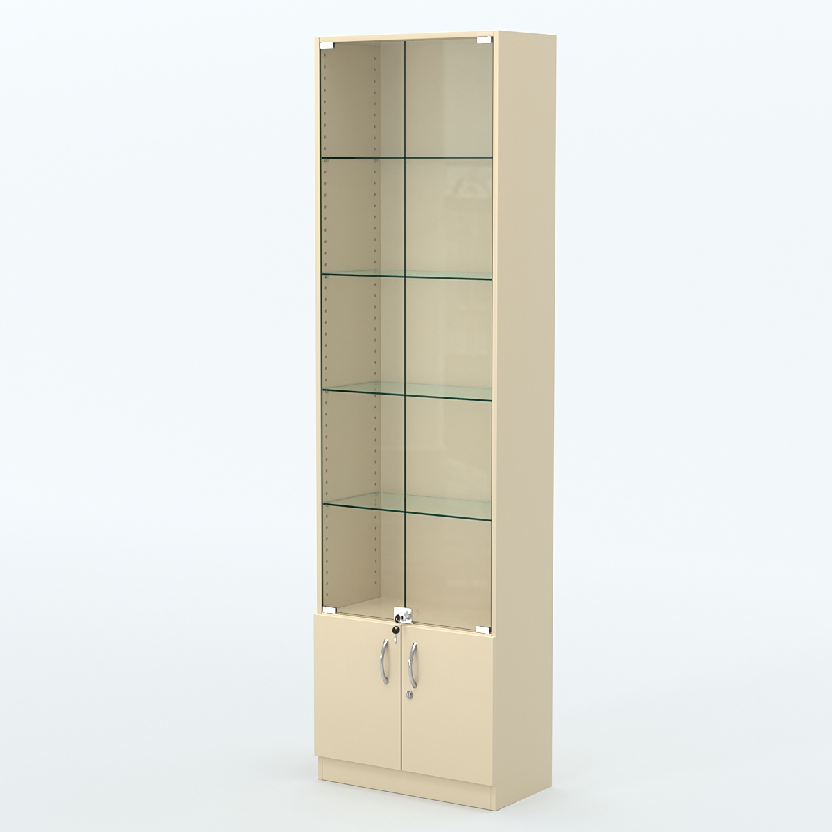 Торговая витрина с 4-мя стеклянными полками 300x600 мм серии NEXT-4 №5 (З/C - ДВП) Крем Вайс