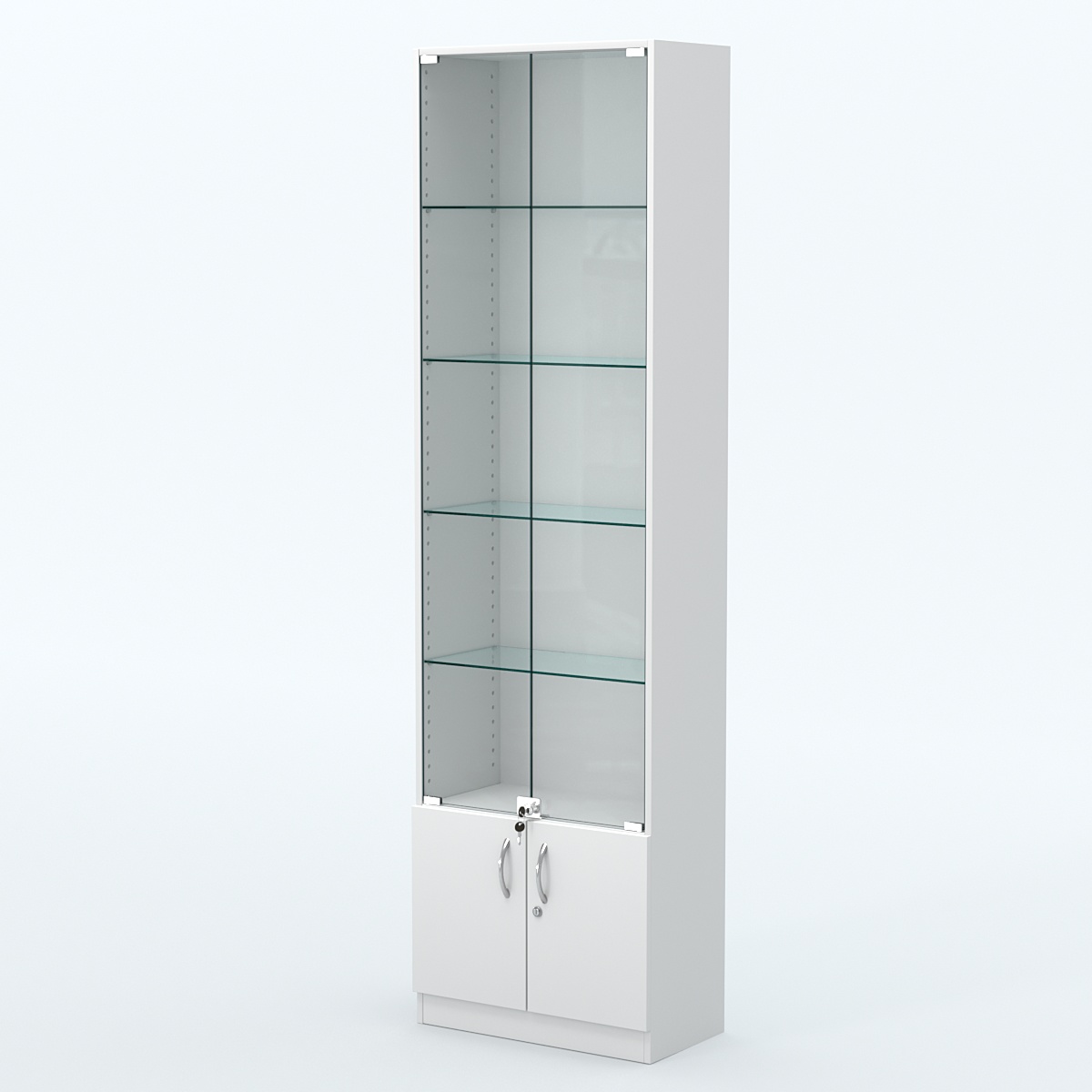 Торговая витрина с 4-мя стеклянными полками 300x600 мм серии NEXT-4 №5 (З/C - ДВП) Белый