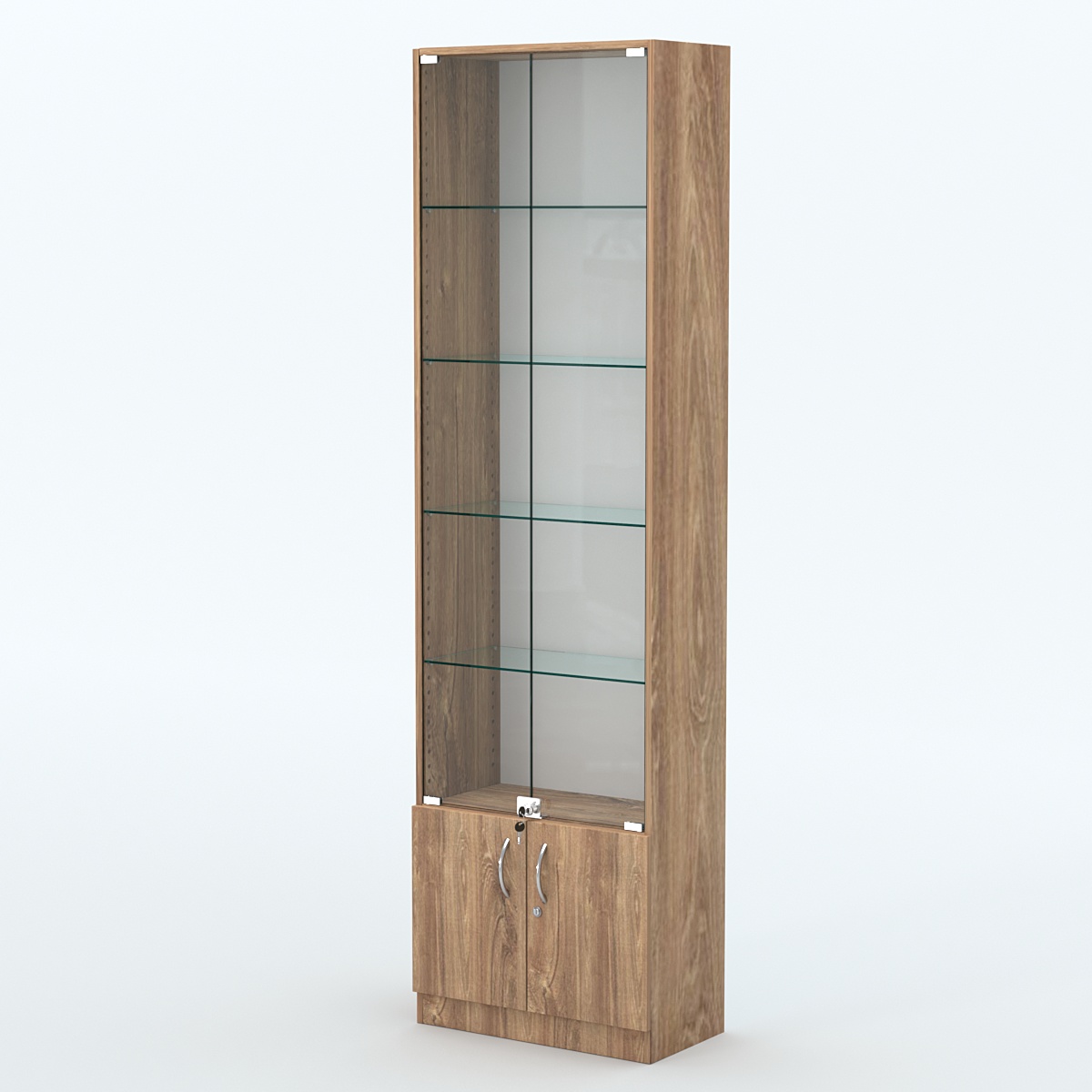 Торговая витрина с 4-мя стеклянными полками 300x600 мм серии NEXT-4 №5 (З/C - ДВП) Дуб Канзас коричневый