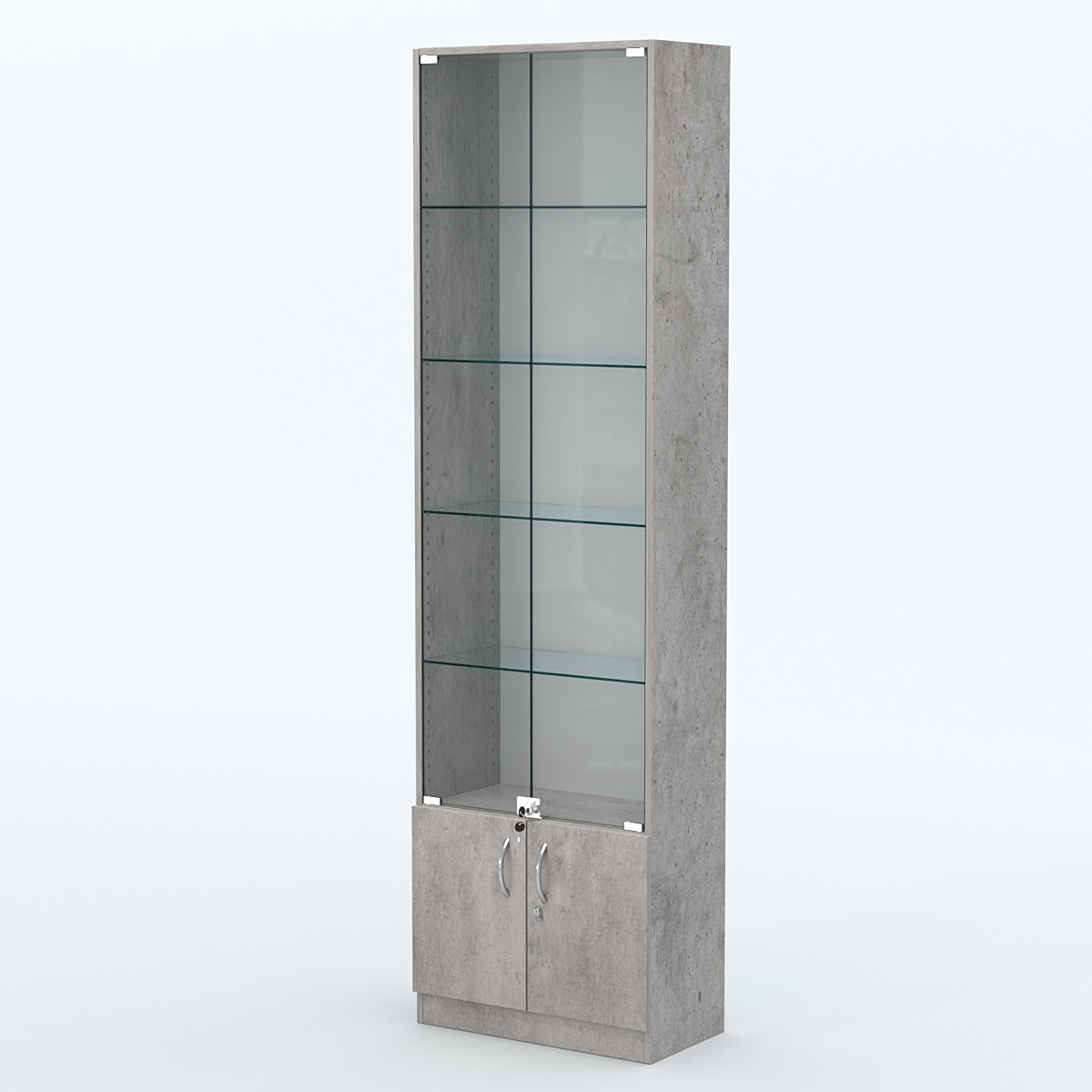 Торговая витрина с 4-мя стеклянными полками 300x600 мм серии NEXT-4 №5 (З/C - ДВП) Бетон Чикаго светло-серый F186 ST9