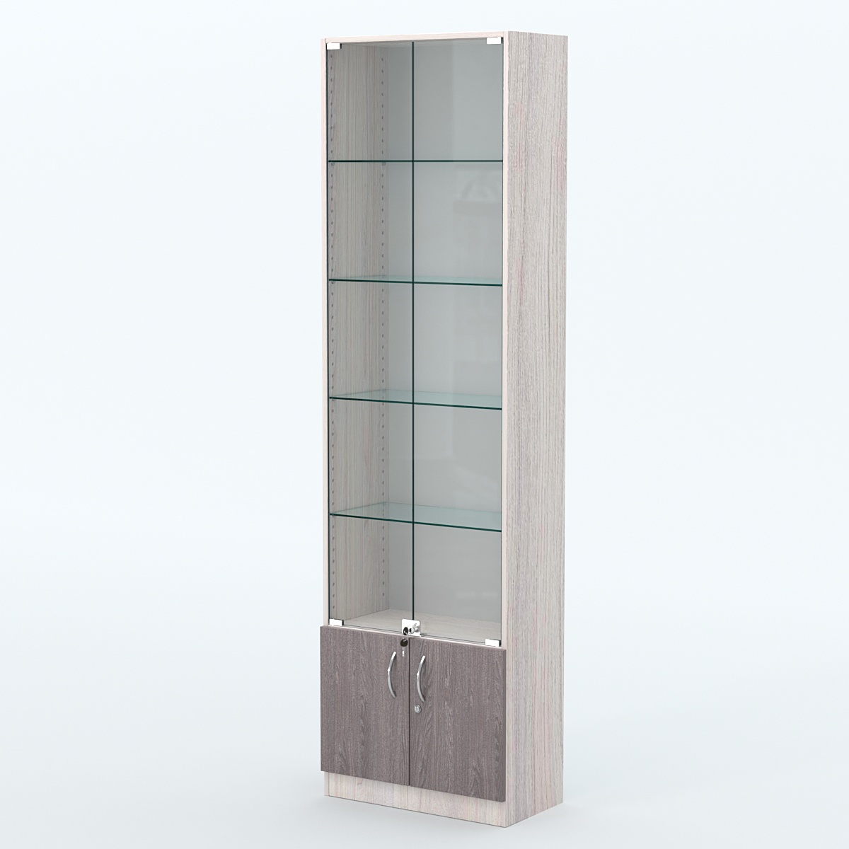 Торговая витрина с 4-мя стеклянными полками 300x600 мм серии NEXT-4 №5 (З/C - ДВП) Ясень Анкор светлый + Ясень Анкор темный