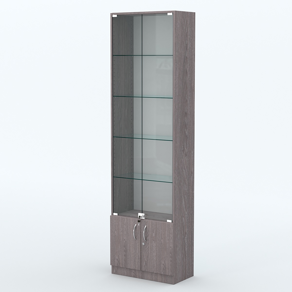 Торговая витрина с 4-мя стеклянными полками 300x600 мм серии NEXT-4 №5 (З/C - ДВП) Ясень Анкор темный