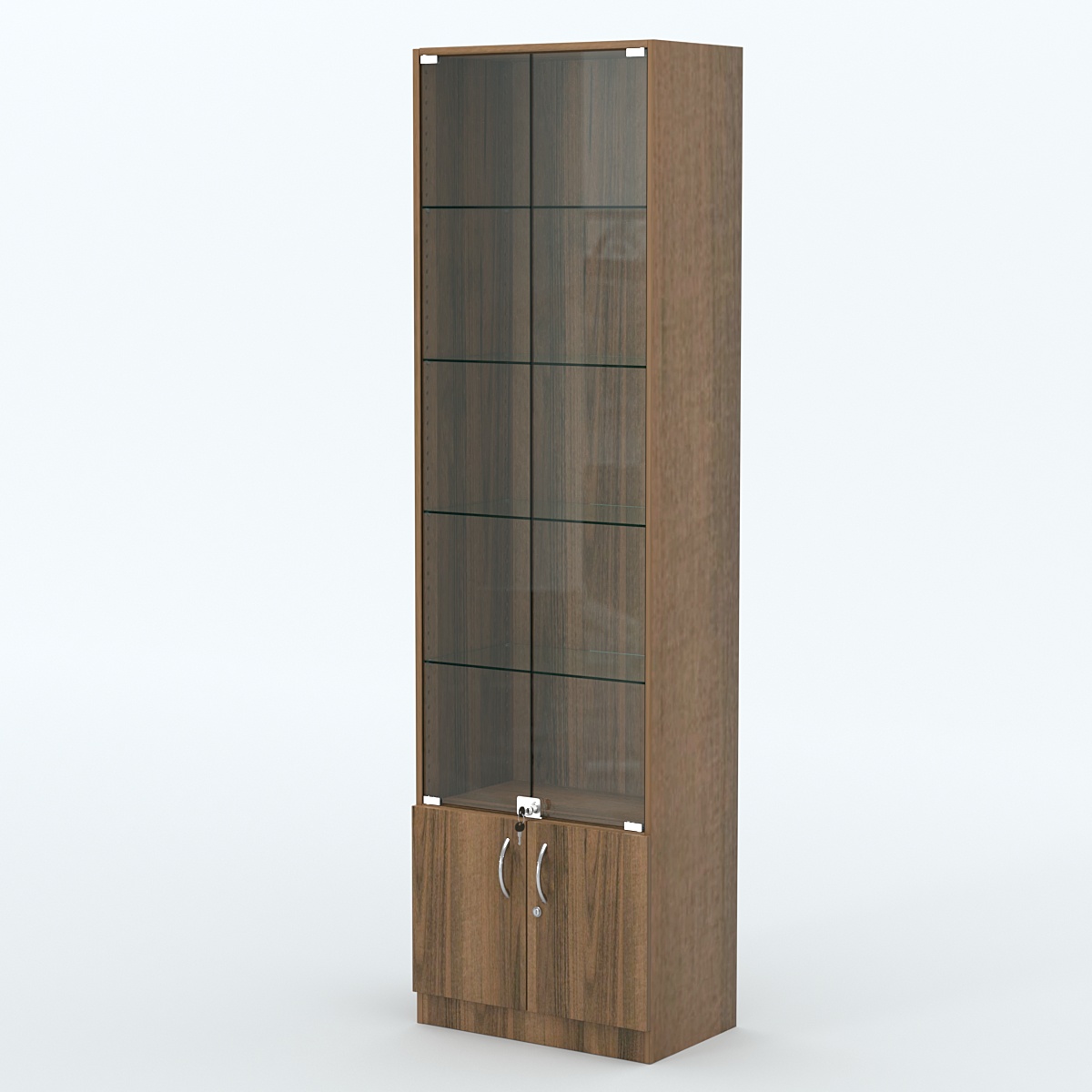 Торговая витрина с 4-мя стеклянными полками 350x600 мм серии NEXT-4 №6 (З/C - ДВП) Орех