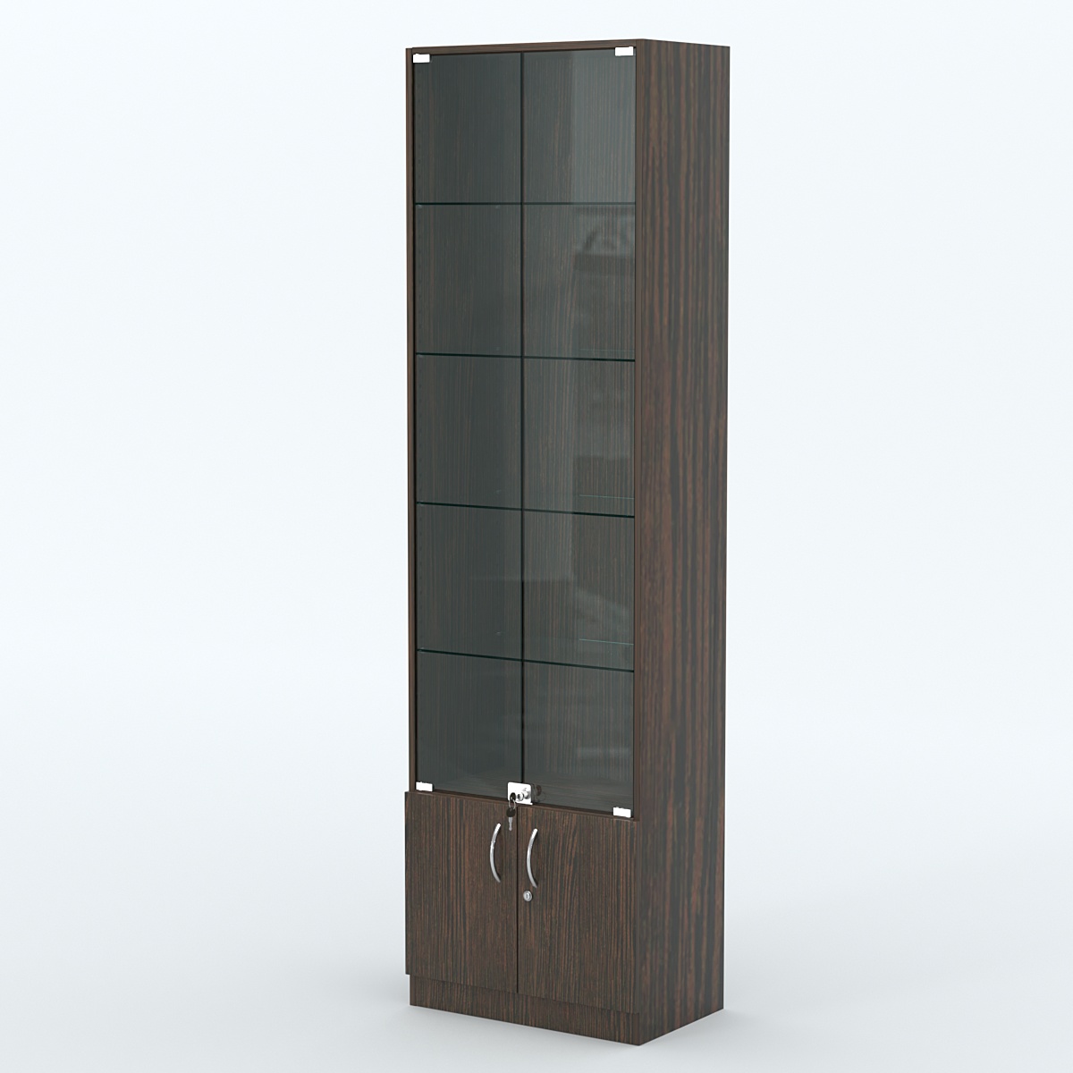 Торговая витрина с 4-мя стеклянными полками 350x600 мм серии NEXT-4 №6 (З/C - ДВП) Дуб Венге