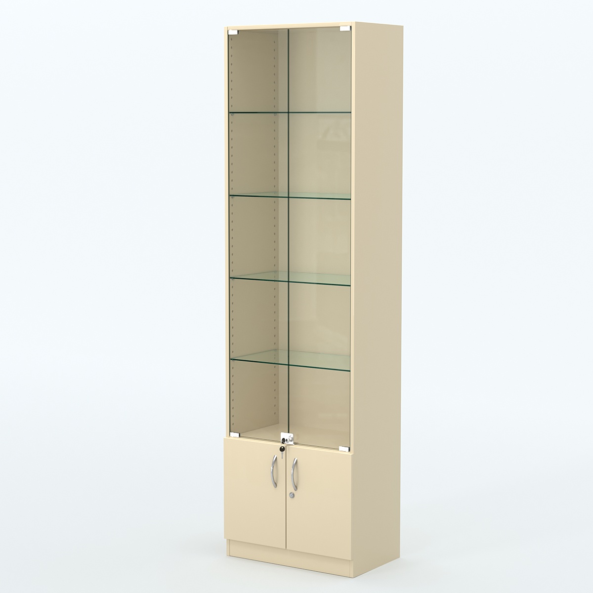 Торговая витрина с 4-мя стеклянными полками 350x600 мм серии NEXT-4 №6 (З/C - ДВП) Крем Вайс