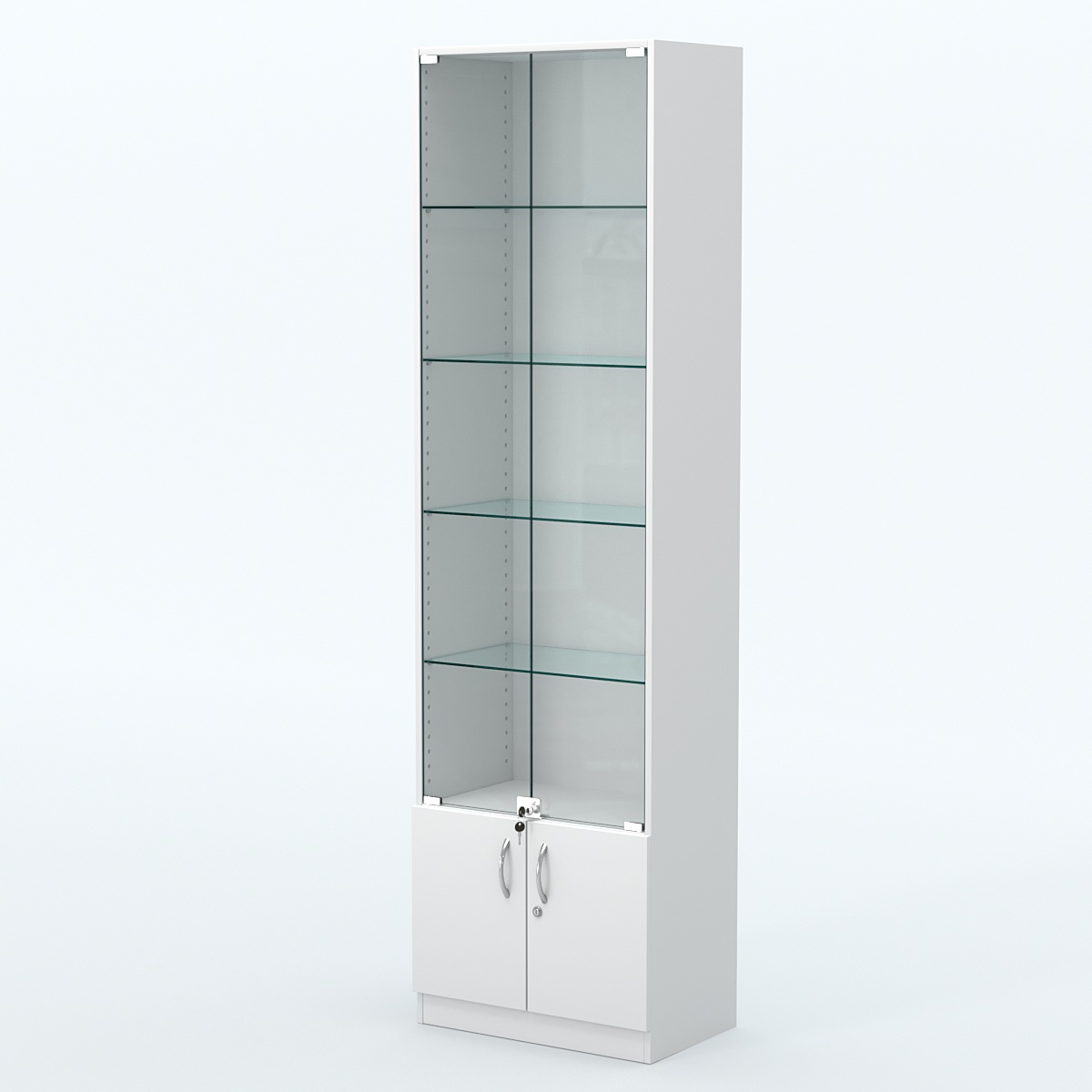 Торговая витрина с 4-мя стеклянными полками 350x600 мм серии NEXT-4 №6 (З/C - ДВП) Белый
