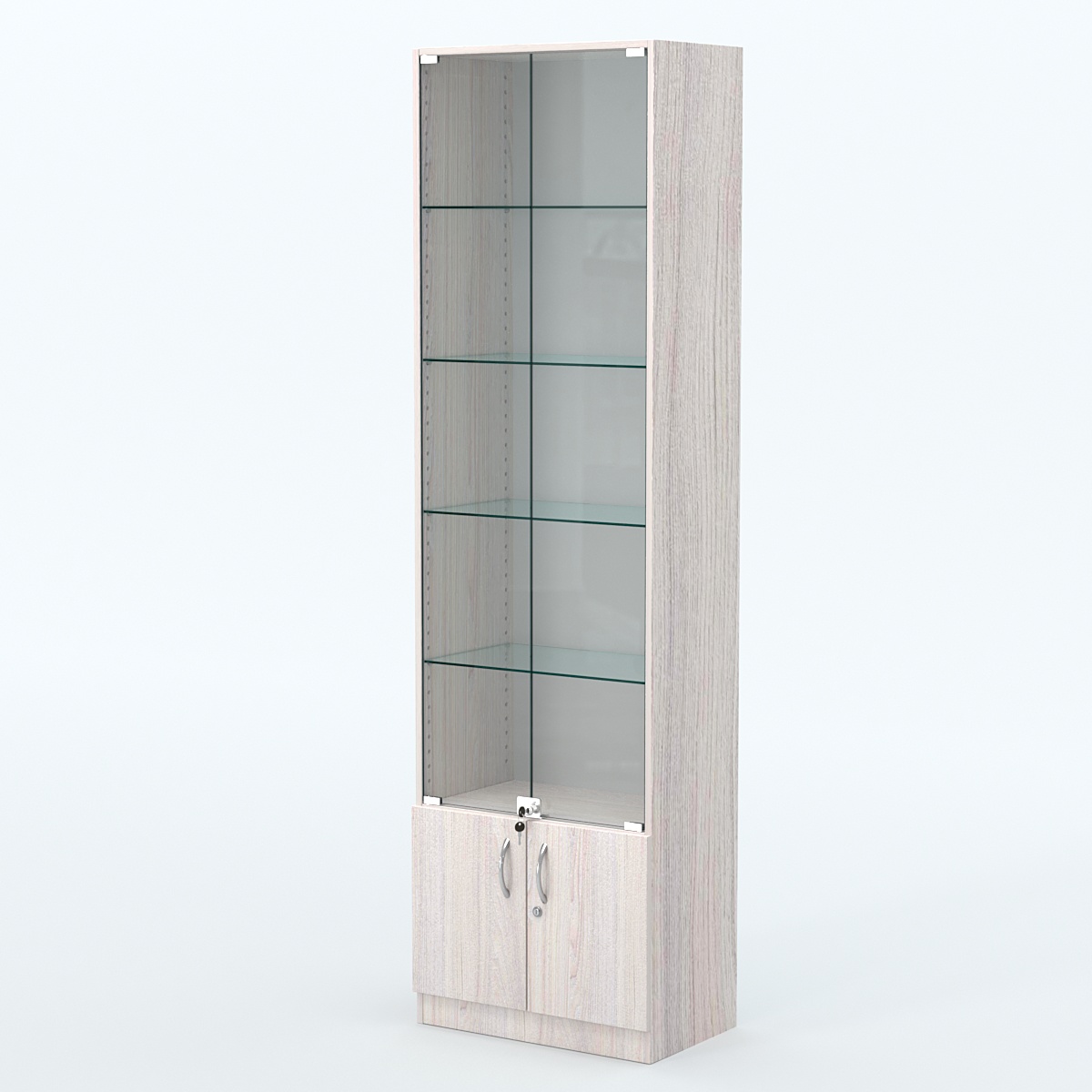 Торговая витрина с 4-мя стеклянными полками 350x600 мм серии NEXT-4 №6 (З/C - ДВП) Ясень Анкор светлый