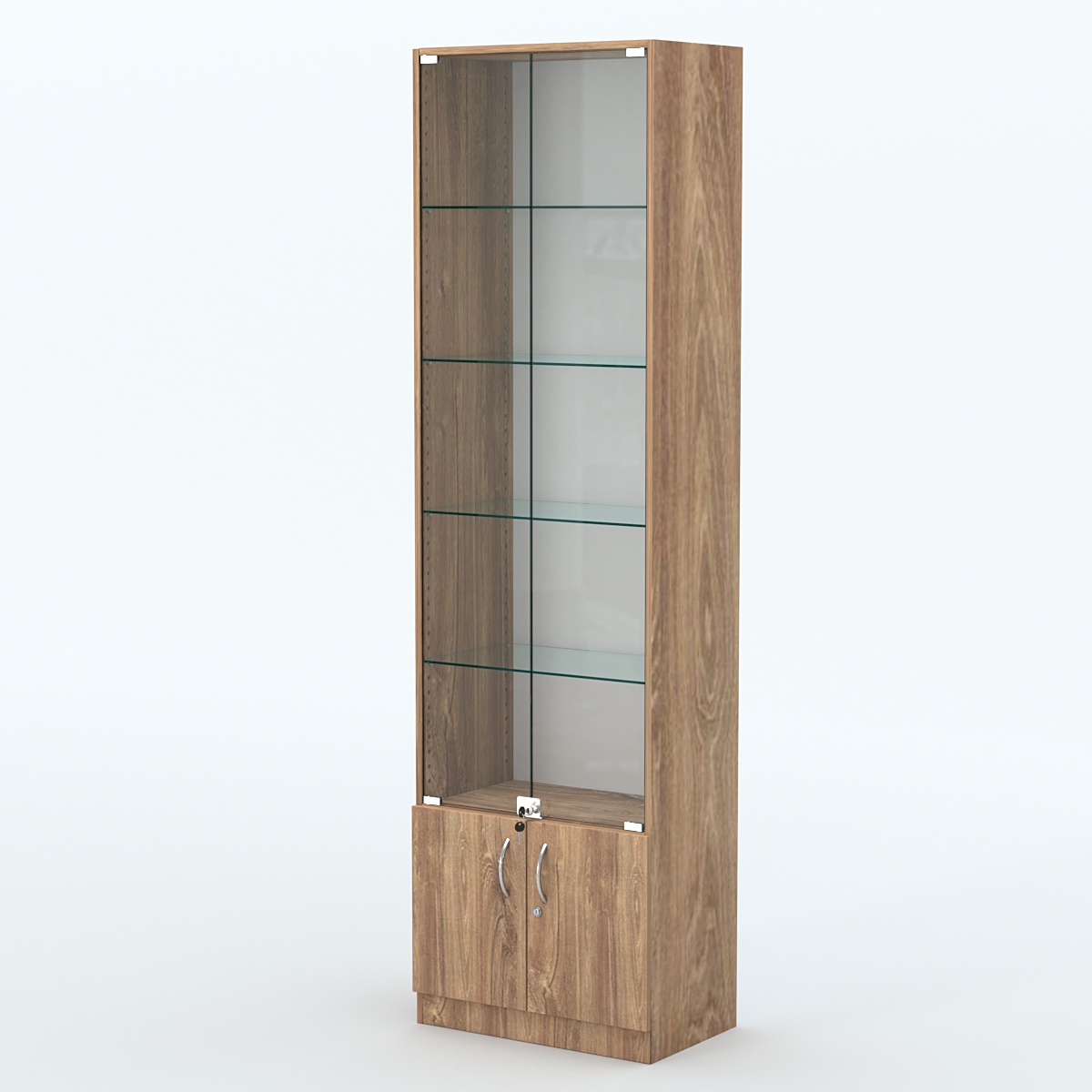 Торговая витрина с 4-мя стеклянными полками 350x600 мм серии NEXT-4 №6 (З/C - ДВП) Дуб Канзас коричневый