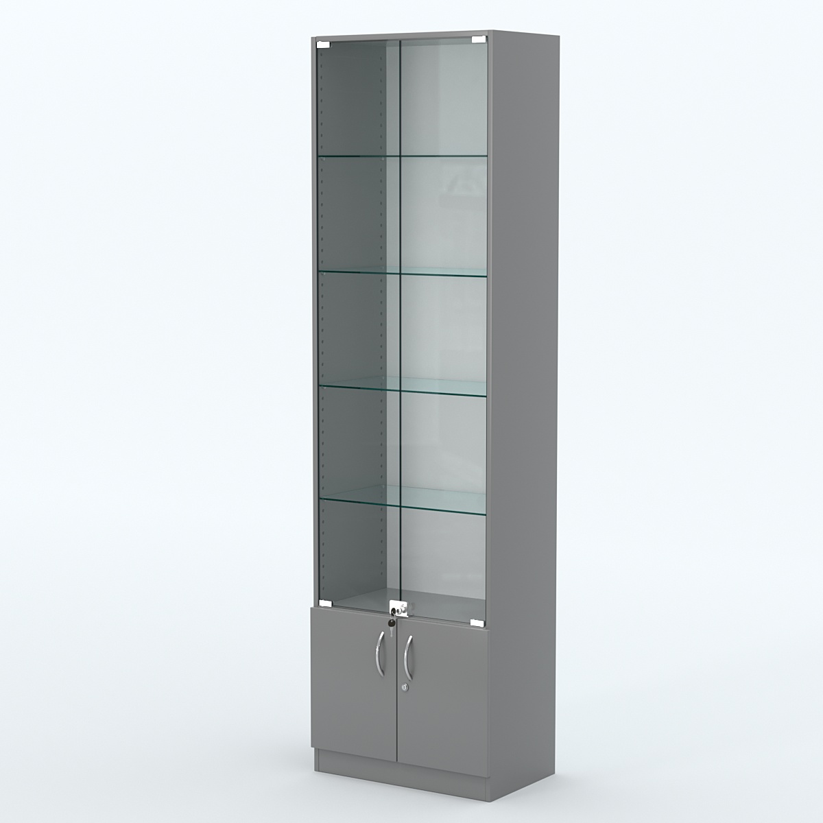 Торговая витрина с 4-мя стеклянными полками 350x600 мм серии NEXT-4 №6 (З/C - ДВП) Темно-Серый