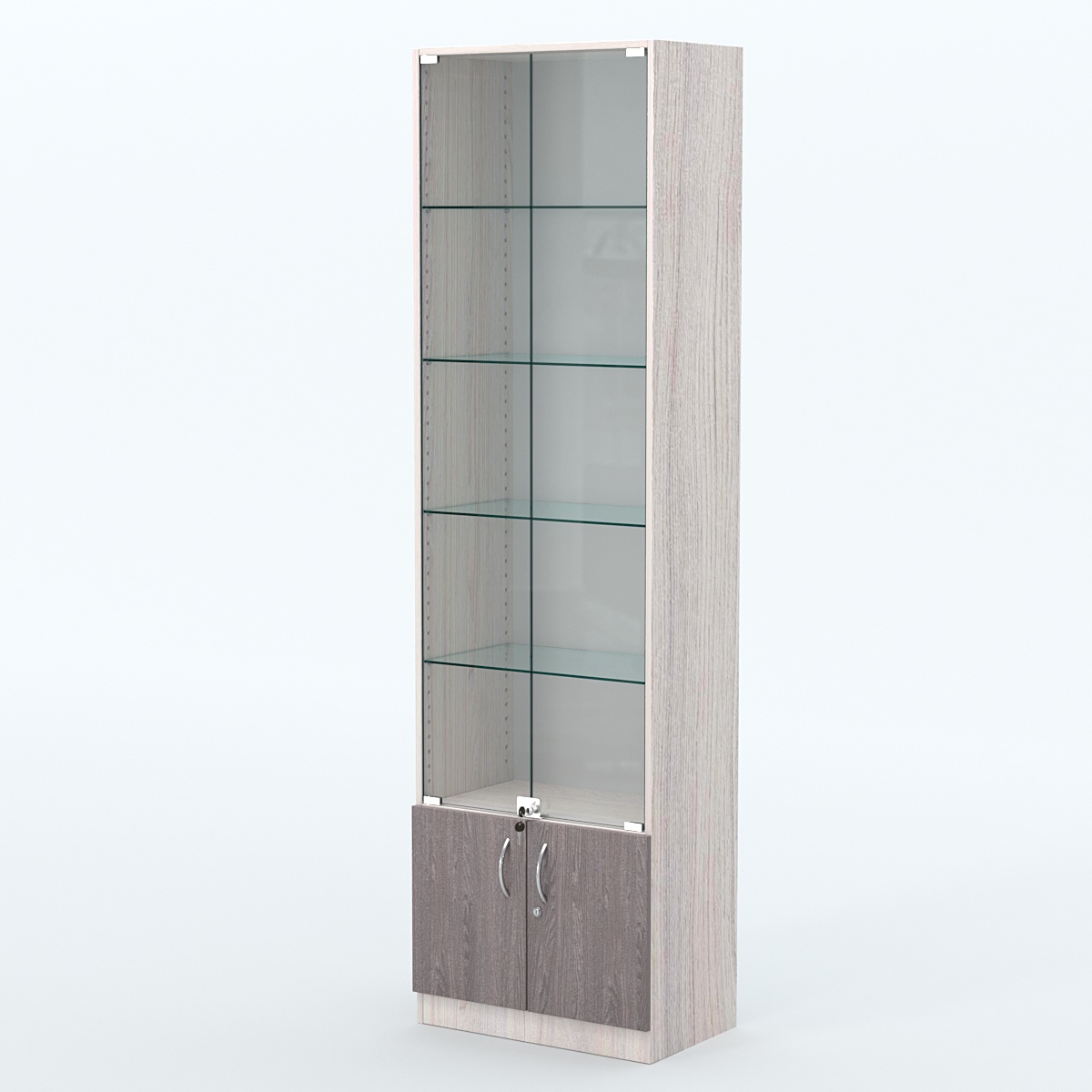 Торговая витрина с 4-мя стеклянными полками 350x600 мм серии NEXT-4 №6 (З/C - ДВП) Ясень Анкор светлый + Ясень Анкор темный