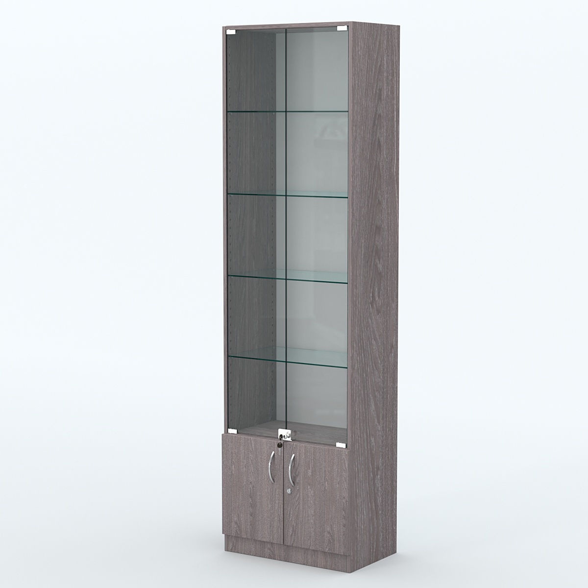 Торговая витрина с 4-мя стеклянными полками 350x600 мм серии NEXT-4 №6 (З/C - ДВП) Ясень Анкор темный