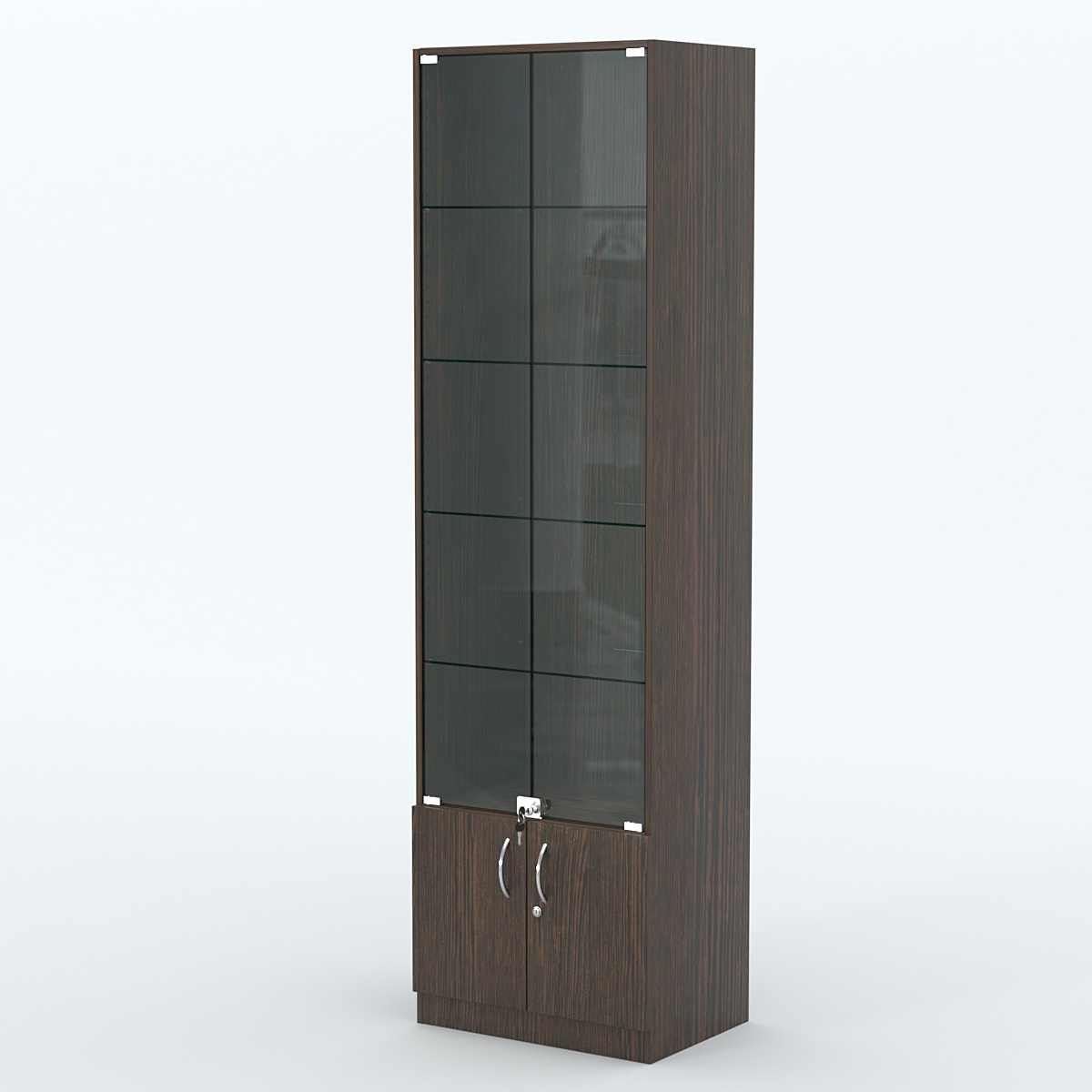 Торговая витрина с 4-мя стеклянными полками 400x600 мм серии NEXT-4 №7 (З/C - ДВП) Дуб Венге