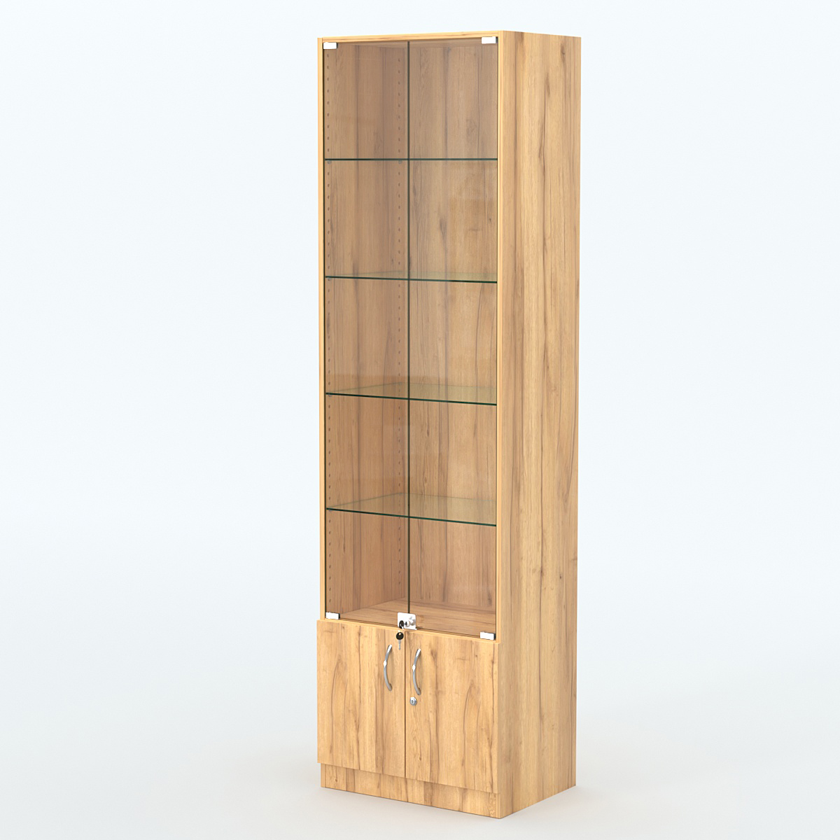 Торговая витрина с 4-мя стеклянными полками 400x600 мм серии NEXT-4 №7 (З/C - ДВП) Дуб Золотистый