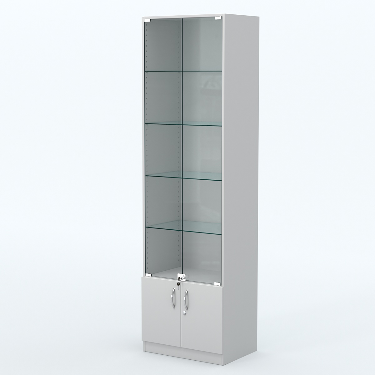 Торговая витрина с 4-мя стеклянными полками 400x600 мм серии NEXT-4 №7 (З/C - ДВП) Серый