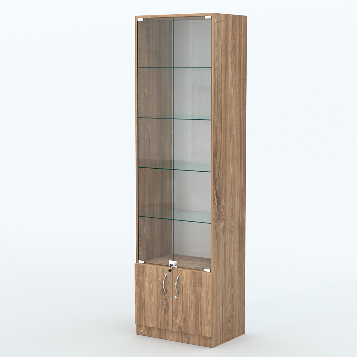 Торговая витрина с 4-мя стеклянными полками 400x600 мм серии NEXT-4 №7 (З/C - ДВП) Дуб Канзас коричневый