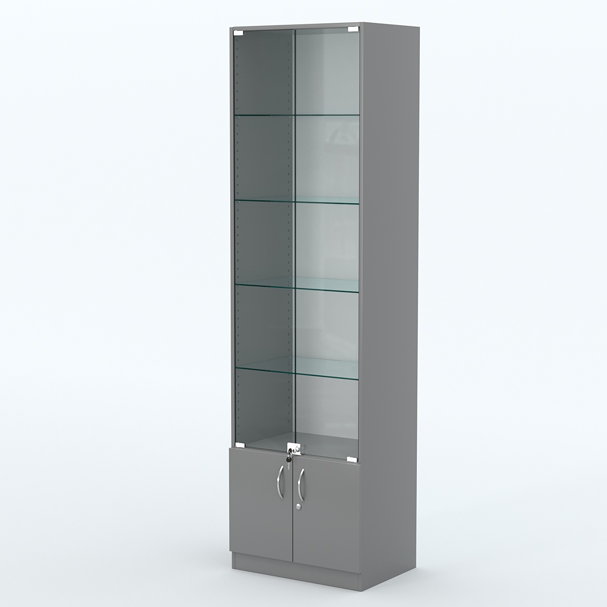 Торговая витрина с 4-мя стеклянными полками 400x600 мм серии NEXT-4 №7 (З/C - ДВП) Темно-Серый