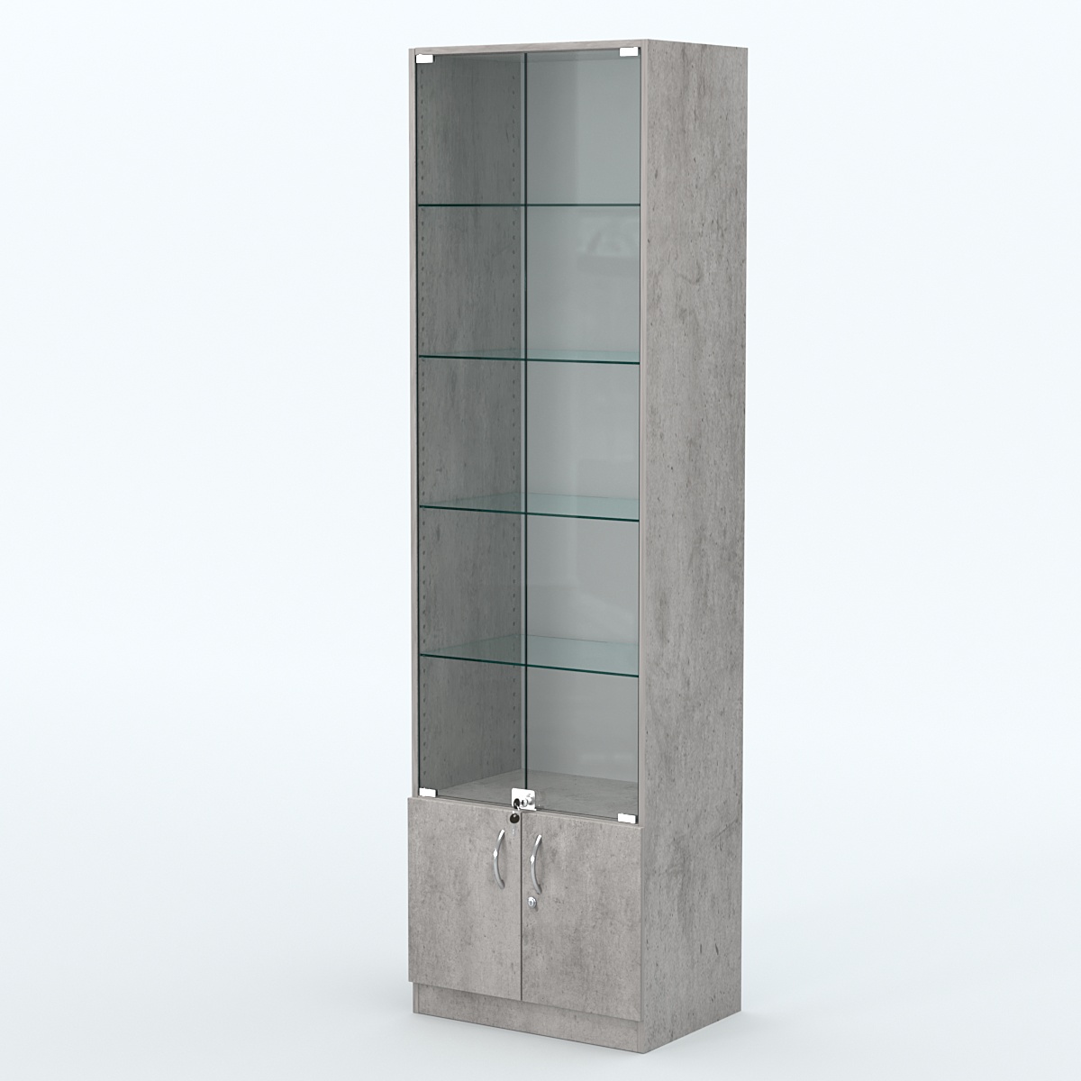 Торговая витрина с 4-мя стеклянными полками 400x600 мм серии NEXT-4 №7 (З/C - ДВП) Бетон Чикаго светло-серый F186 ST9