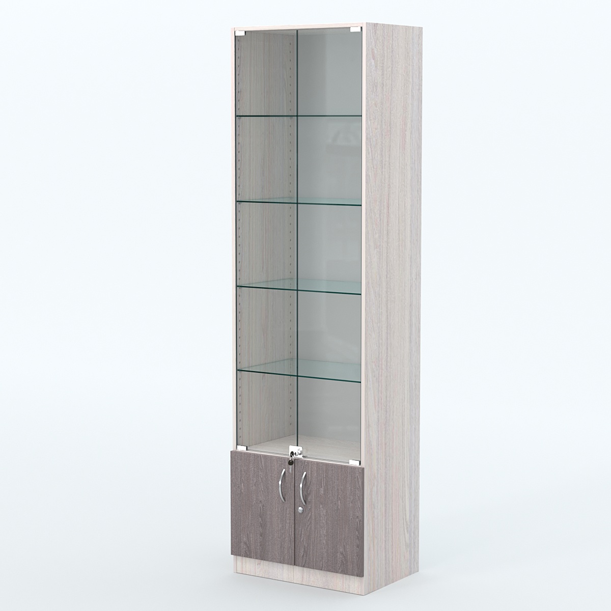 Торговая витрина с 4-мя стеклянными полками 400x600 мм серии NEXT-4 №7 (З/C - ДВП) Ясень Анкор светлый + Ясень Анкор темный