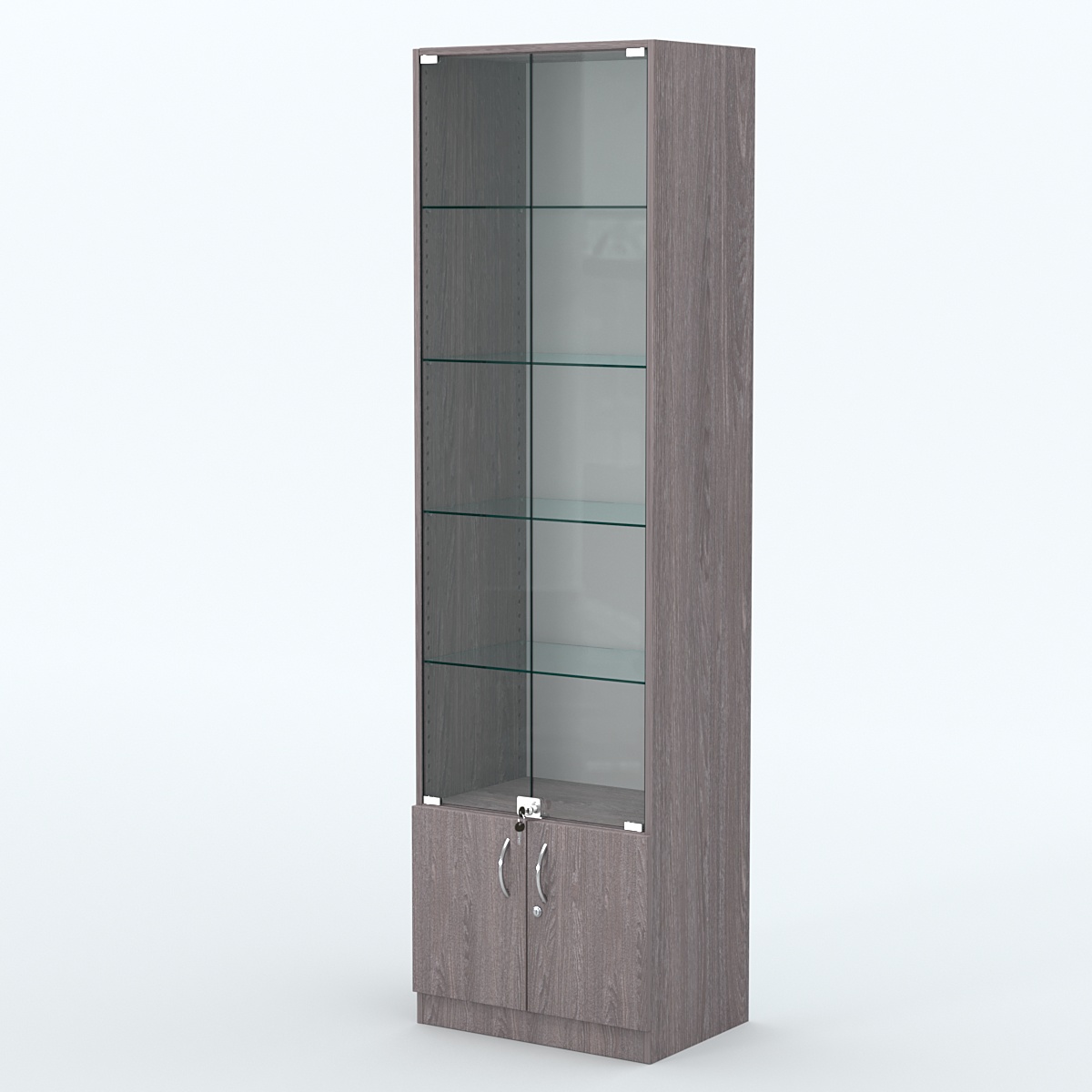 Торговая витрина с 4-мя стеклянными полками 400x600 мм серии NEXT-4 №7 (З/C - ДВП) Ясень Анкор темный